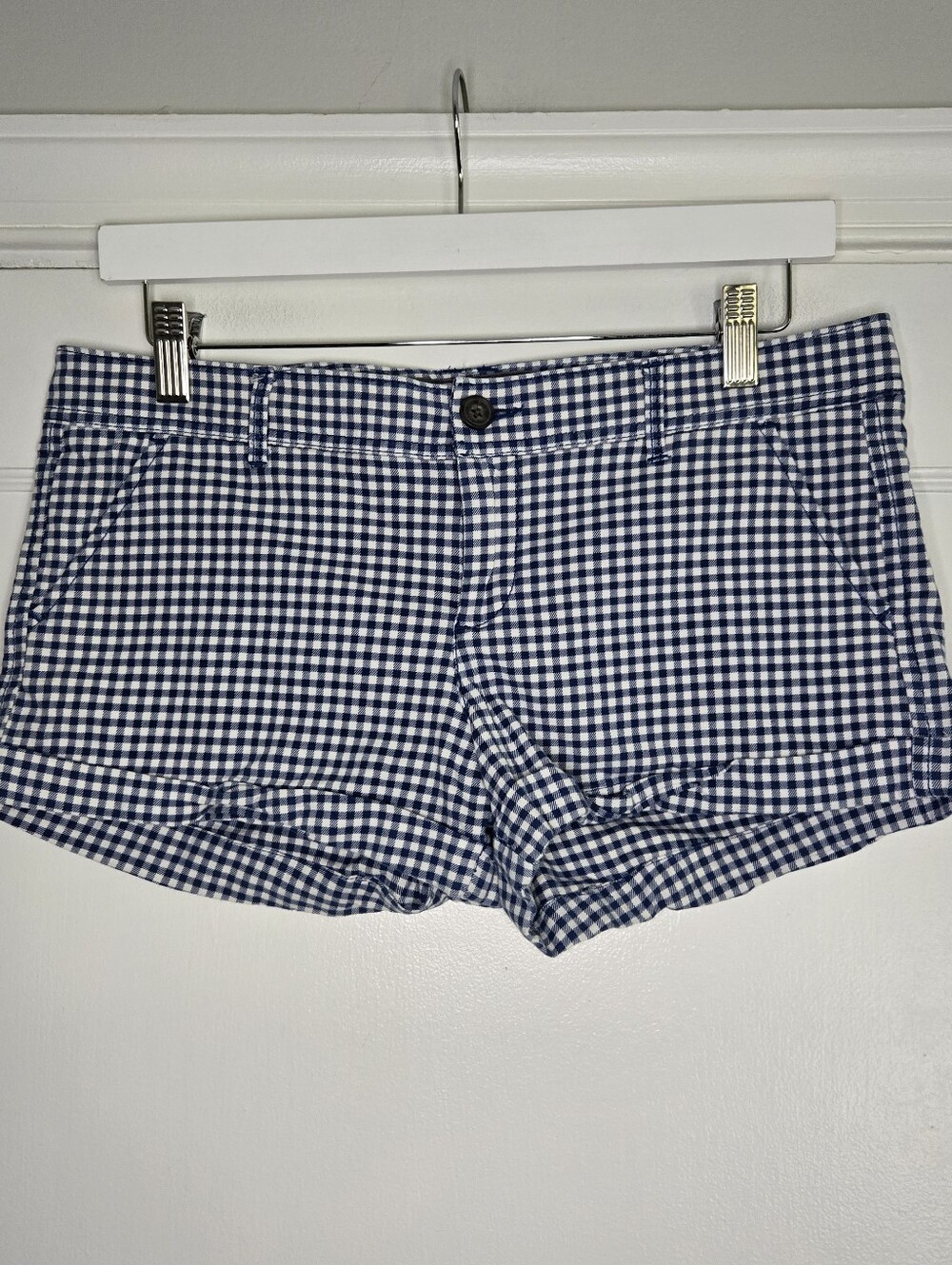 Abercrombie & Fitch Blue & White Checkered Shorts Women's 6 Preppy Y2K